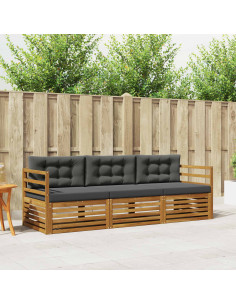 Set di divani da esterno con cuscino 3 pcs Naturale e Antracite 2