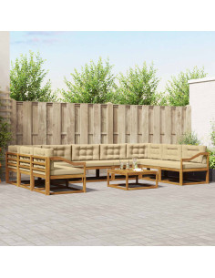 Set di divani da esterno con cuscino 10 pcs Naturale e Beige