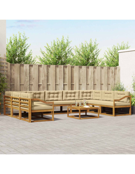 Set di divani da esterno con cuscino 10 pcs Naturale e Beige