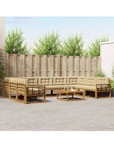 Set di divani da esterno con cuscino 10 pcs Naturale e Beige