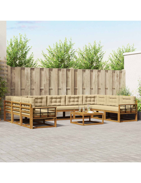 Set di divani da esterno con cuscino 10 pcs Naturale e Beige