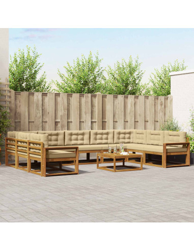 Set di divani da esterno con cuscino 10 pcs Naturale e Beige