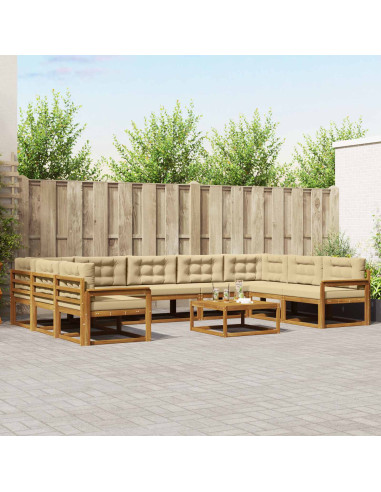 Set di divani da esterno con cuscino 10 pcs Naturale e Beige