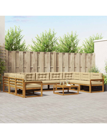 Set di divani da esterno con cuscino 10 pcs Naturale e Beige