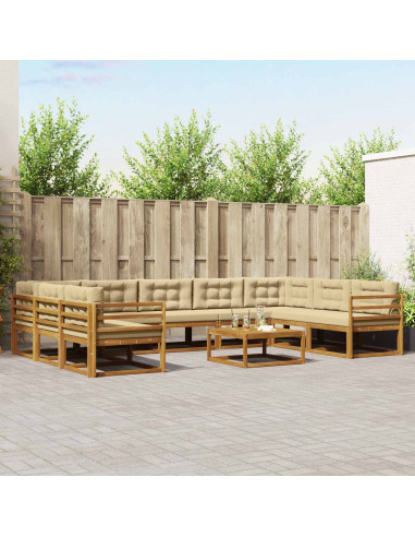 Set di divani da esterno con cuscino 10 pcs Naturale e Beige