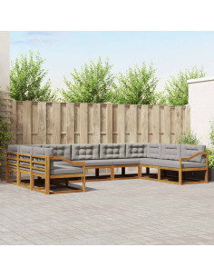 Set di divani da esterno 9 pcs Grigio Naturale e Chiaro 2