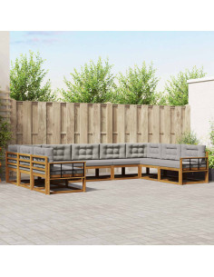 Set di divani da esterno 9 pcs Grigio Naturale e Chiaro