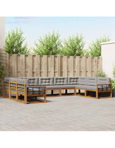 Set di divani da esterno 9 pcs Grigio Naturale e Chiaro