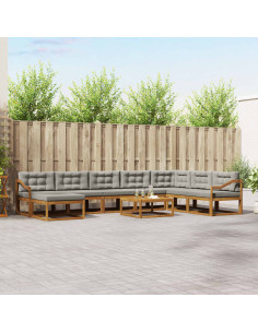 Set di divani da esterno 9 pcs Grigio Naturale e Chiaro