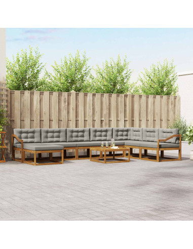 Set di divani da esterno 9 pcs Grigio Naturale e Chiaro