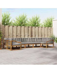 Set di divani da esterno 7 pcs Grigio Naturale e Chiaro