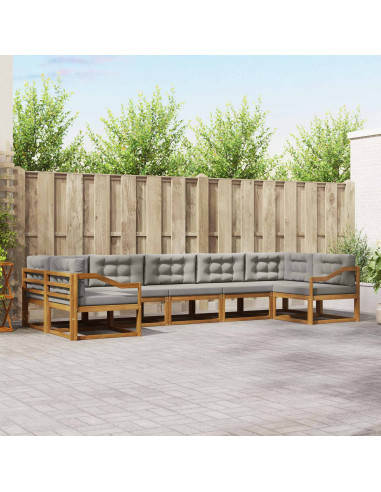 Set di divani da esterno 7 pcs Grigio Naturale e Chiaro