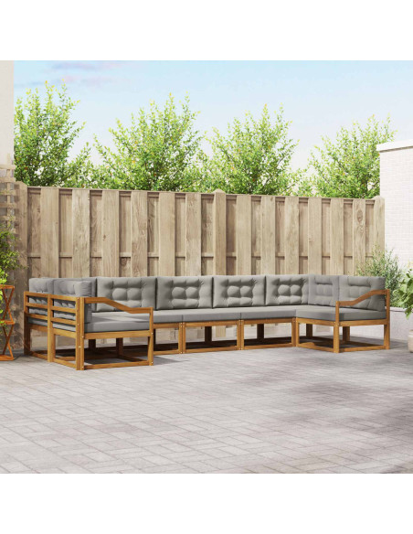 Set di divani da esterno 7 pcs Grigio Naturale e Chiaro