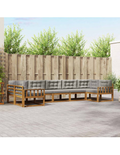 Set di divani da esterno 7 pcs Grigio Naturale e Chiaro