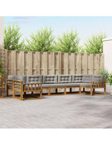Set di divani da esterno 7 pcs Grigio Naturale e Chiaro