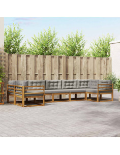 Set di divani da esterno 7 pcs Grigio Naturale e Chiaro 2