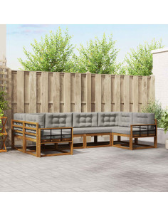 Set di divani da esterno 6 pcs Grigio Naturale e Chiaro