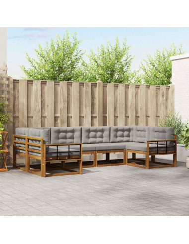 Set di divani da esterno 6 pcs Grigio Naturale e Chiaro