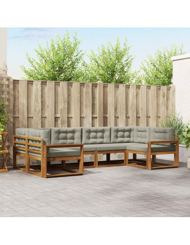 Set di divani da esterno 6 pcs Grigio Naturale e Chiaro
