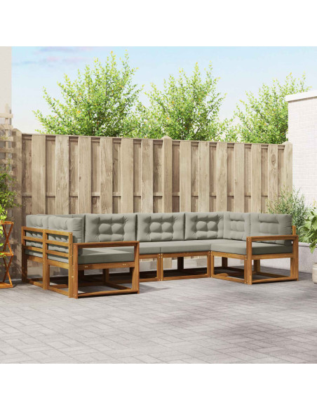 Set di divani da esterno 6 pcs Grigio Naturale e Chiaro