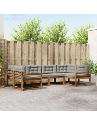 Set di divani da esterno 6 pcs Grigio Naturale e Chiaro