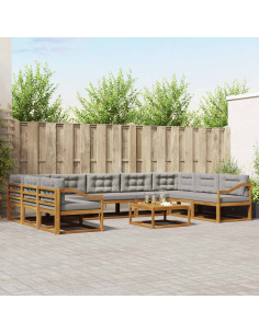 Set di divani da esterno 10 pcs Grigio Naturale e Chiaro