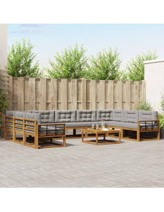 Set di divani da esterno 10 pcs Grigio Naturale e Chiaro 2