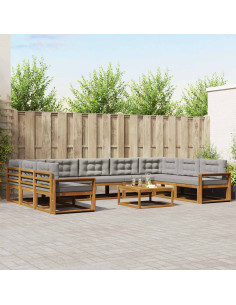 Set di divani da esterno 10 pcs Grigio Naturale e Chiaro 2