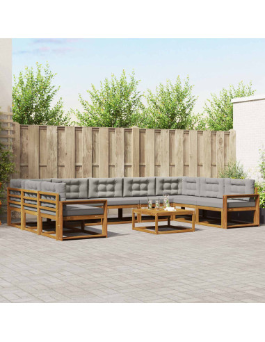 Set di divani da esterno 10 pcs Grigio Naturale e Chiaro