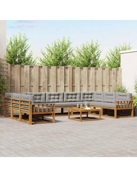 Set di divani da esterno 10 pcs Grigio Naturale e Chiaro
