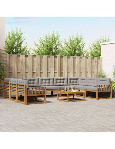 Set di divani da esterno 10 pcs Grigio Naturale e Chiaro
