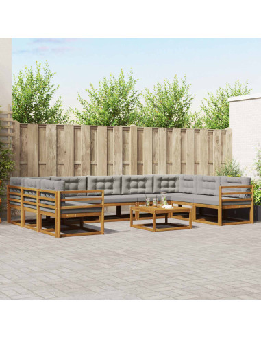 Set di divani da esterno 10 pcs Grigio Naturale e Chiaro