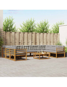 Set di divani da esterno 10 pcs Grigio Naturale e Chiaro 2
