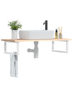 Ripiano a Parete per Lavabo in Acciaio e Massello di Rovere