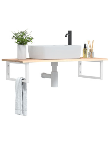 Ripiano a Parete per Lavabo in Acciaio e Massello di Rovere