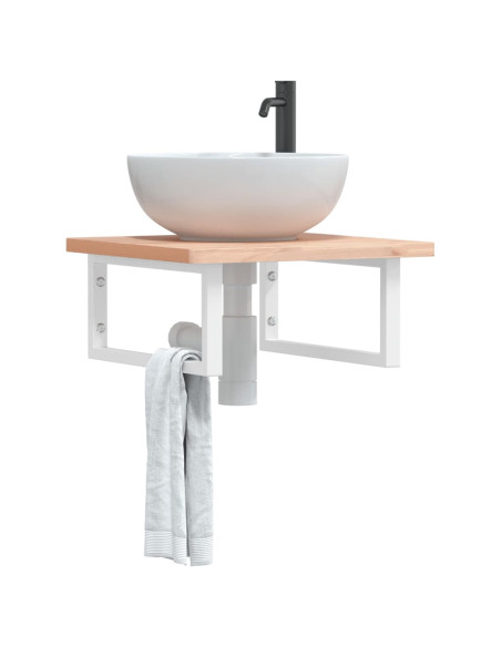 Ripiano a Parete per Lavabo in Acciaio e Massello di Faggio
