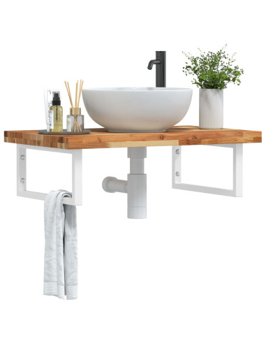 Ripiano a Parete per Lavabo in Acciaio e Massello di Acacia