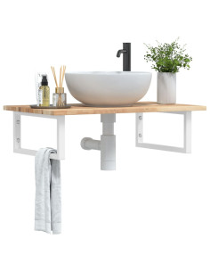 Ripiano a Parete per Lavabo in Acciaio e Massello di Acacia