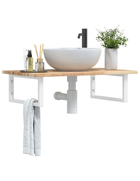 Ripiano a Parete per Lavabo in Acciaio e Massello di Acacia