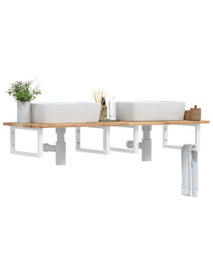 Ripiano a Parete per Lavabo in Acciaio e Massello di Acacia 2