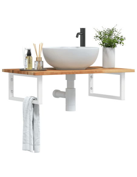 Ripiano a Parete per Lavabo in Acciaio e Massello di Acacia