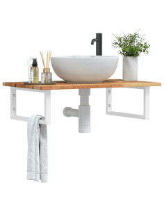 Ripiano a Parete per Lavabo in Acciaio e Massello di Acacia 2