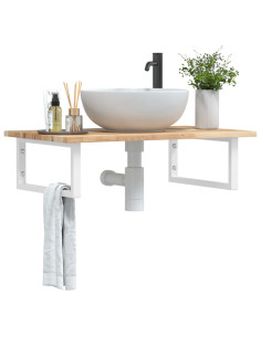 Ripiano a Parete per Lavabo in Acciaio e Massello di Acacia
