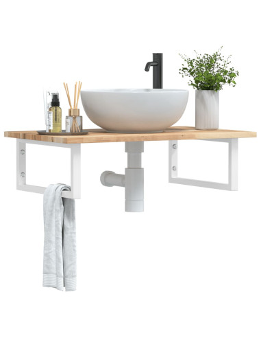 Ripiano a Parete per Lavabo in Acciaio e Massello di Acacia