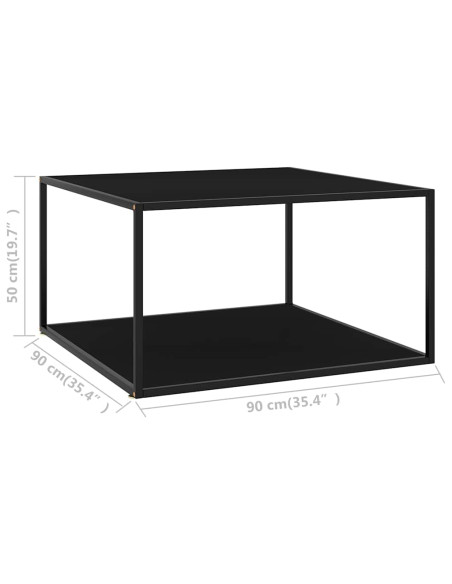 Tavolino da Salotto Nero con Vetro Nero 90x90x50 cm