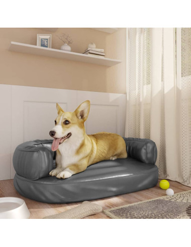 Letto Cani Ergonomico Gommapiuma Grigio 60x42 cm in Similpelle