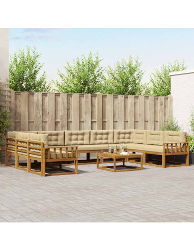 Set di divani da esterno con cuscino 10 pcs Naturale e Beige