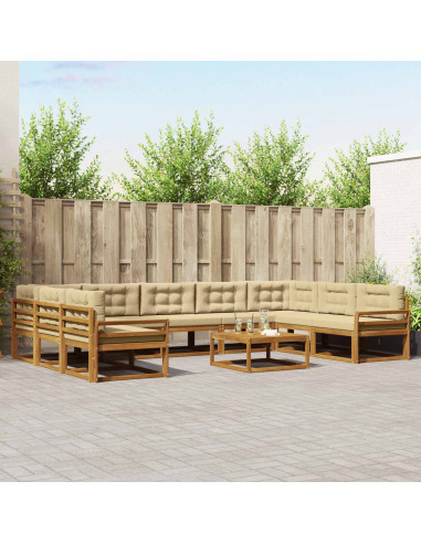 Set di divani da esterno con cuscino 10 pcs Naturale e Beige