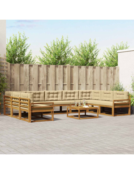 Set di divani da esterno con cuscino 10 pcs Naturale e Beige