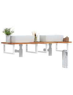 Ripiano a Parete per Lavabo in Acciaio e Massello di Acacia